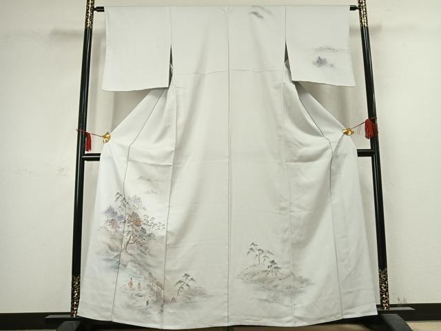 平和屋着物▽訪問着 単衣 人物風景文 暈し染め 金彩 正絹 逸品 AABC3962fy