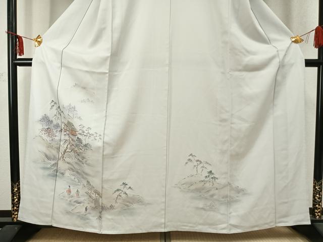 平和屋着物▽訪問着 単衣 人物風景文 暈し染め 金彩 正絹 逸品 AABC3962fy