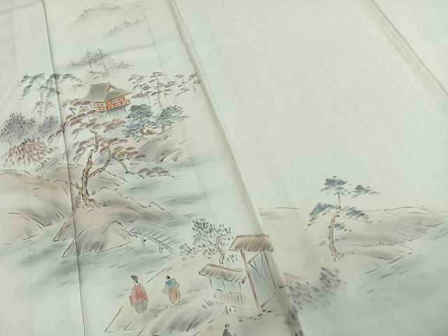 平和屋着物▽訪問着 単衣 人物風景文 暈し染め 金彩 正絹 逸品 AABC3962fy