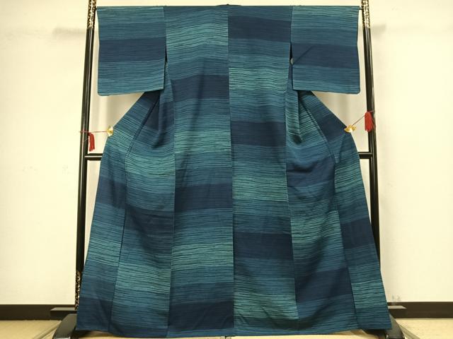 平和屋着物▽上質な小紋 単衣 横段文 正絹 逸品 AABC3963fy