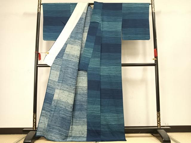 平和屋着物▽上質な小紋 単衣 横段文 正絹 逸品 AABC3963fy