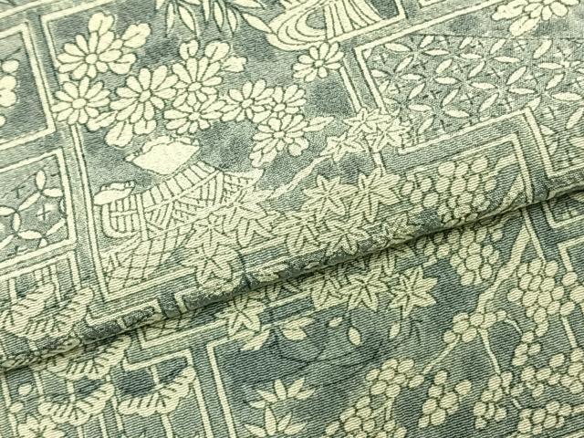 平和屋着物▽上質な小紋 単衣 色紙花蝶文 正絹 逸品 AABC3978fy