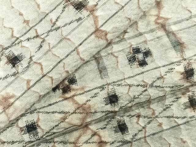 平和屋着物▽上質な紬 単衣 絞り 横段花文 正絹 逸品 AABC3982fy