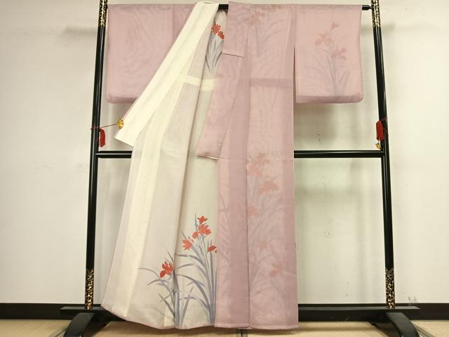 平和屋着物▽訪問着 無双 紗袷 紗×紗 手描き 草花文 正絹 逸品 AABC3990fy