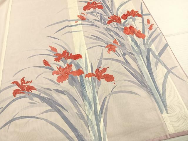 平和屋着物▽訪問着 無双 紗袷 紗×紗 手描き 草花文 正絹 逸品 AABC3990fy