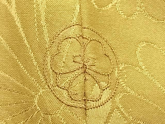 平和屋着物▽上質な色無地 単衣 雲取り花地紋 芥子色 正絹 逸品 AABC3996fy