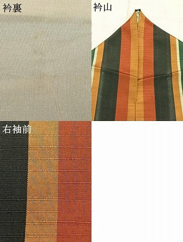 平和屋着物▽上質な紬 単衣 間道 正絹 逸品 AABC4038fy