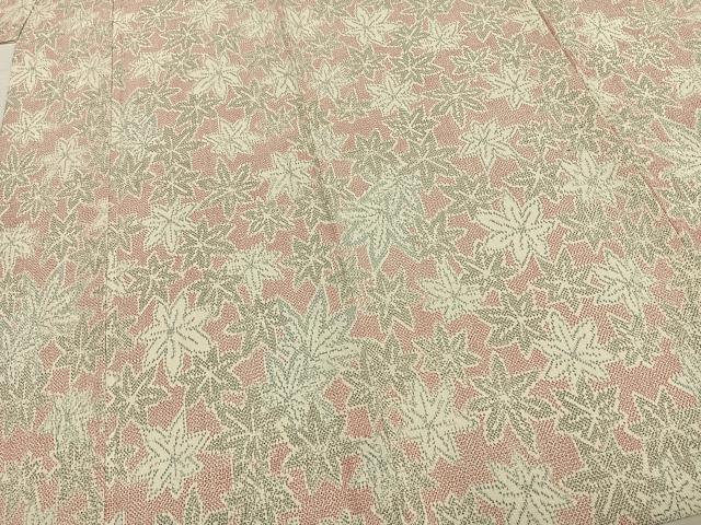 平和屋着物▽本塩沢 単衣 楓尽くし 正絹 逸品 AABC4047fy