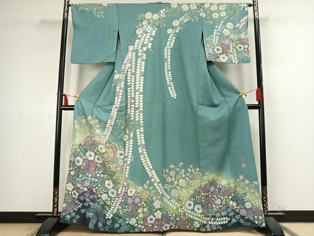平和屋着物▽吉乃一廉 幻の辻が花 訪問着 単衣 銀通し地 正絹 逸品 AABC4061fy