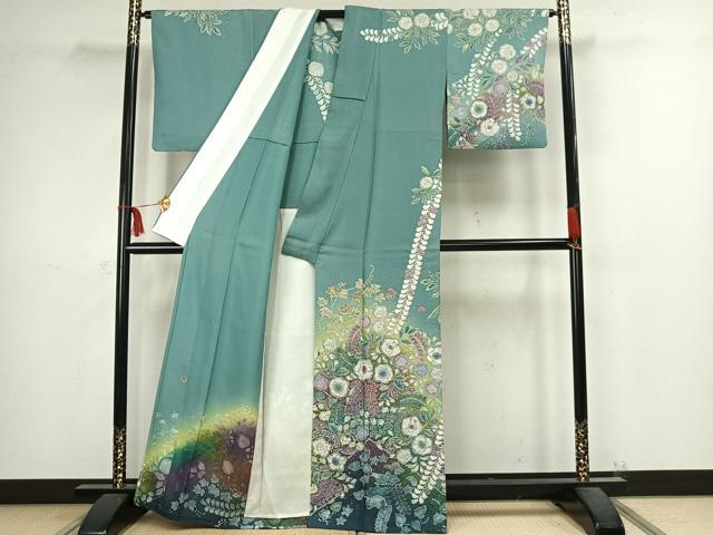 平和屋着物▽吉乃一廉 幻の辻が花 訪問着 単衣 銀通し地 正絹 逸品 AABC4061fy