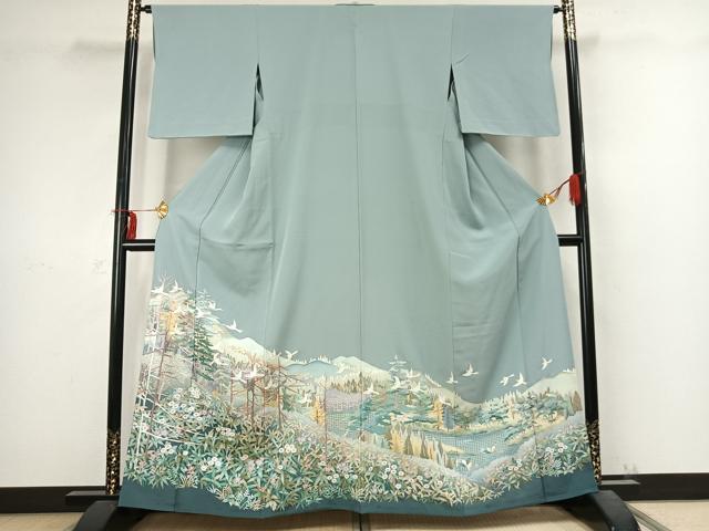 平和屋着物▽豪華色留袖 単衣 総刺繍 花鳥文 正絹 逸品 AABC4065fy