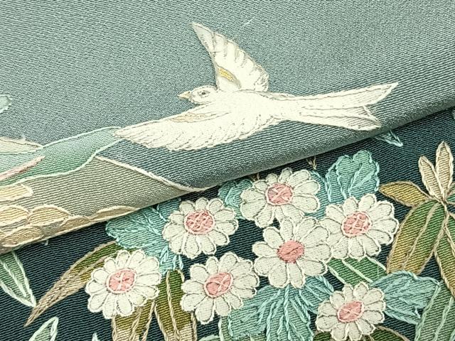平和屋着物▽豪華色留袖 単衣 総刺繍 花鳥文 正絹 逸品 AABC4065fy