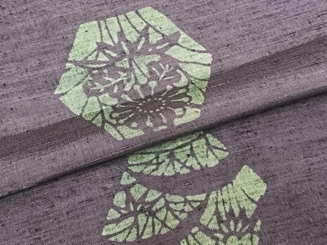 平和屋着物▽上質な紬 単衣 型染め 亀甲花文 正絹 逸品 AABC4074fy