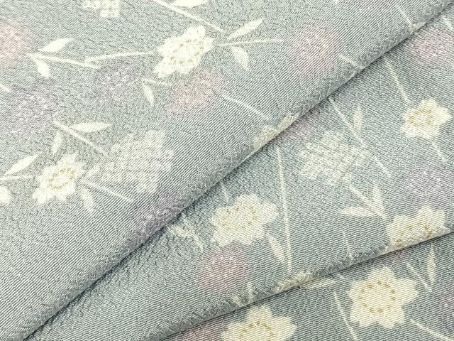 平和屋着物▽小紋 単衣 草花文 洗える着物 AABC4083fy