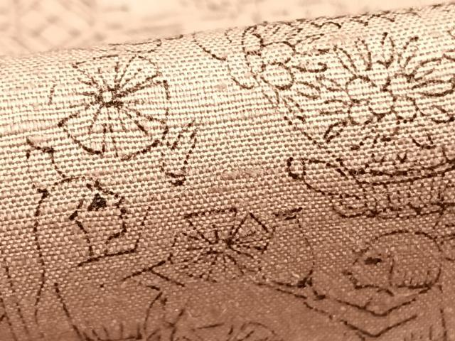 平和屋着物▽上質な紬 単衣 人物風景花文 正絹 逸品 AABC4087fy