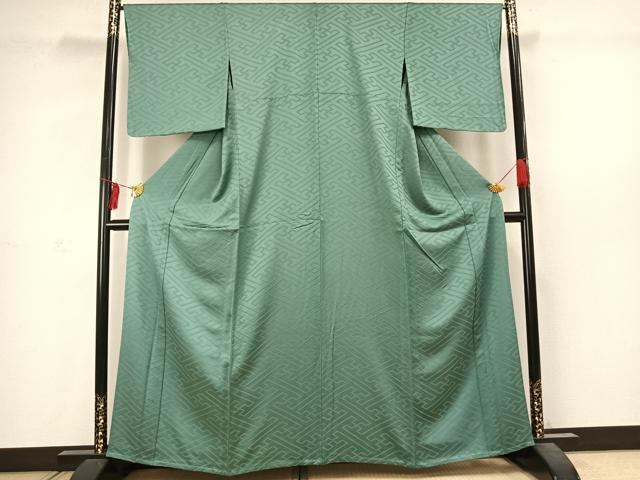 平和屋着物▽上質な色無地 単衣 紗綾形地紋 青磁色 正絹 逸品 未使用 AABC4090fy