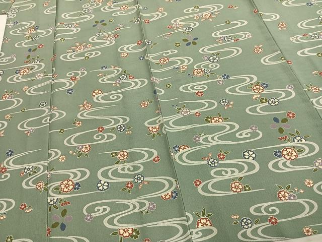 平和屋着物▽上質な小紋 単衣 流水草花文 正絹 逸品 AABC4104fy