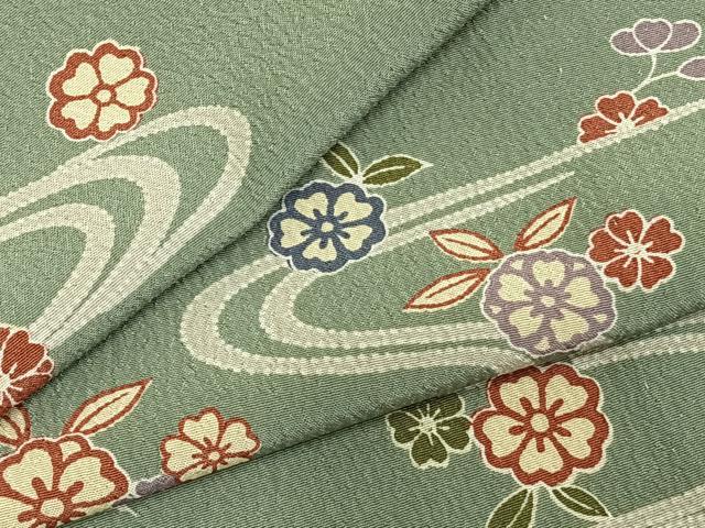 平和屋着物▽上質な小紋 単衣 流水草花文 正絹 逸品 AABC4104fy