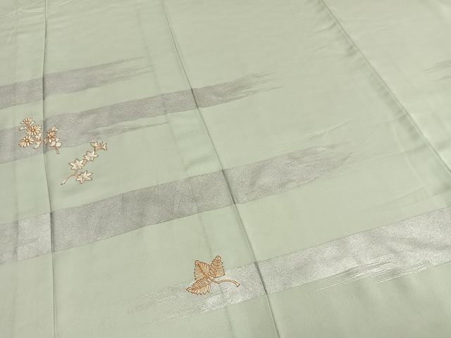 平和屋着物▽訪問着 単衣 駒刺繍 枝花文 銀彩 正絹 逸品 AABC4110fy