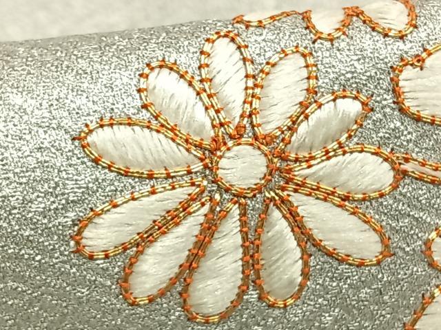 平和屋着物▽訪問着 単衣 駒刺繍 枝花文 銀彩 正絹 逸品 AABC4110fy