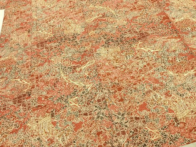 平和屋着物▽上質な小紋 単衣 御所車花文 正絹 逸品 AABC4111fy