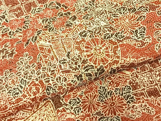 平和屋着物▽上質な小紋 単衣 御所車花文 正絹 逸品 AABC4111fy