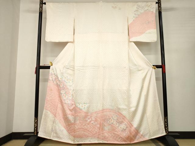 平和屋着物●訪問着 絞り 草花文 正絹 逸品 AABC4140ck