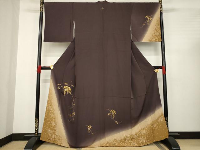 平和屋着物●訪問着 手描き 竹屋町刺繍 花蔦草文 暈し染め 金彩 鈴乃屋扱い 正絹 逸品 AABC4165ck