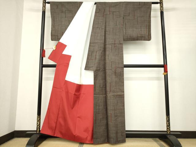 平和屋着物●本場大島紬 一元7マルキ 幾何学文様 正絹 逸品 AABC4194ck