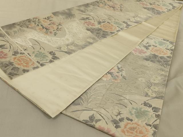 平和屋着物◎六通柄袋帯 唐織 流水花文 銀糸 正絹 逸品 AABC4403ou