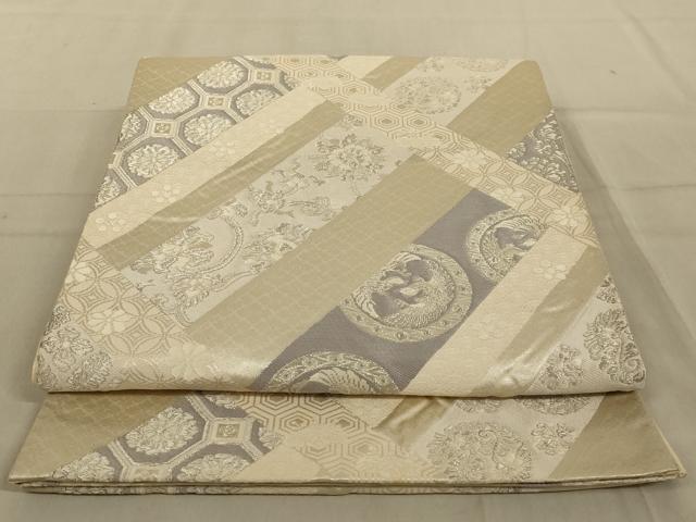 平和屋着物◎六通柄袋帯 唐織 正倉院花文 銀糸 正絹 逸品 AABC4407ou