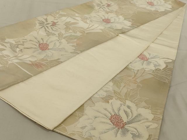 平和屋着物◎六通柄袋帯 唐織 草花文 銀糸 正絹 逸品 AABC4411ou