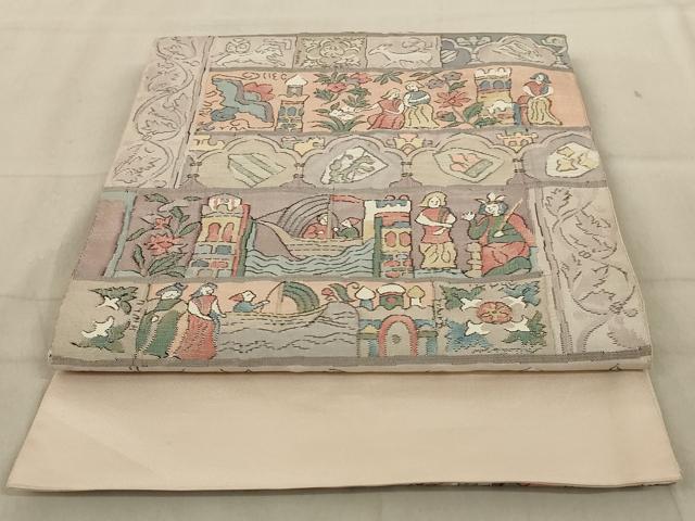 平和屋着物◎太鼓柄袋帯 人物風景文 正絹 逸品 AABC4412ou