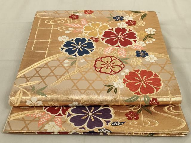 平和屋着物◎六通柄袋帯 唐織 舞花文 金糸 正絹 逸品 AABC4421ou