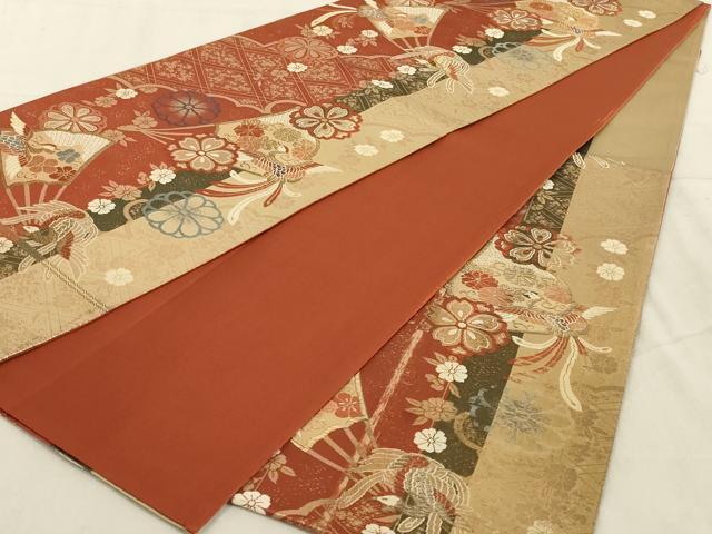 平和屋着物◎六通柄袋帯 唐織 鳳凰花文 金糸 正絹 逸品 AABC4422ou