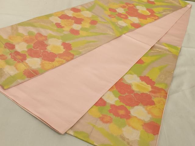 平和屋着物◎六通柄袋帯 草花文 金糸 正絹 逸品 AABC4432ou