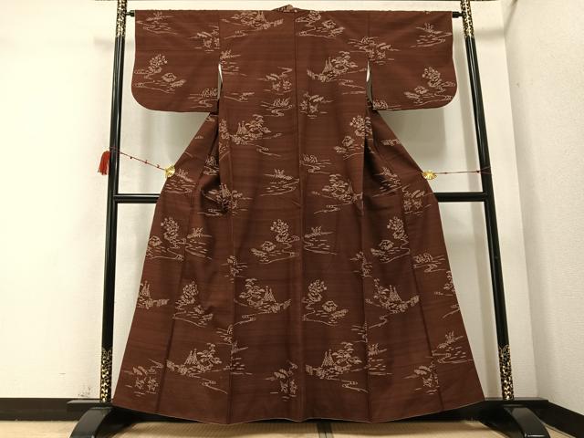 平和屋着物●上質な紬 風景草木文 正絹 逸品 AABC4443ph