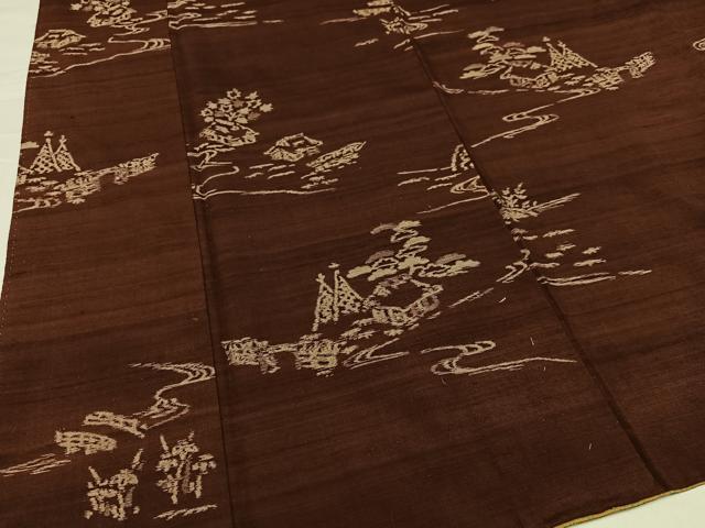 平和屋着物●上質な紬 風景草木文 正絹 逸品 AABC4443ph