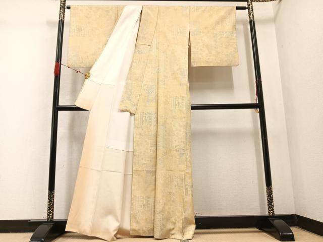 平和屋着物●上質な小紋 紬地 更紗花文 正絹 逸品 AABC4468ph
