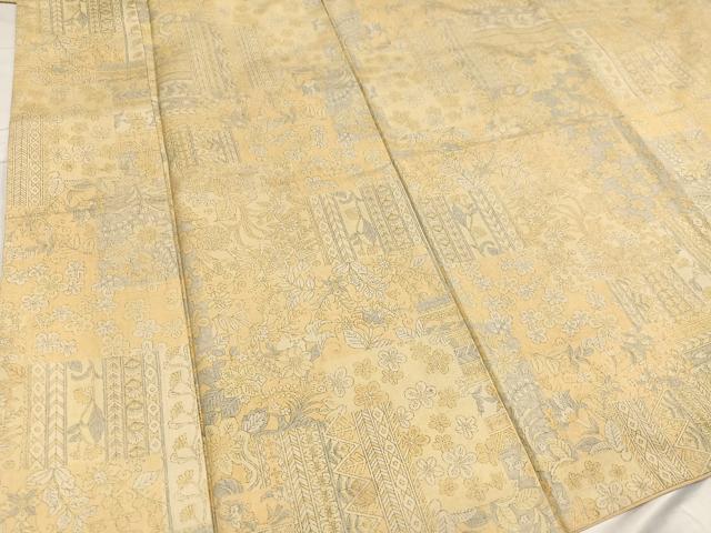 平和屋着物●上質な小紋 紬地 更紗花文 正絹 逸品 AABC4468ph