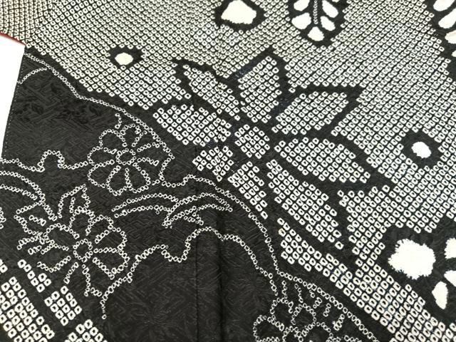 平和屋着物●豪華振袖 総絞り 草花文 黒地 正絹 逸品 AABI2616cs
