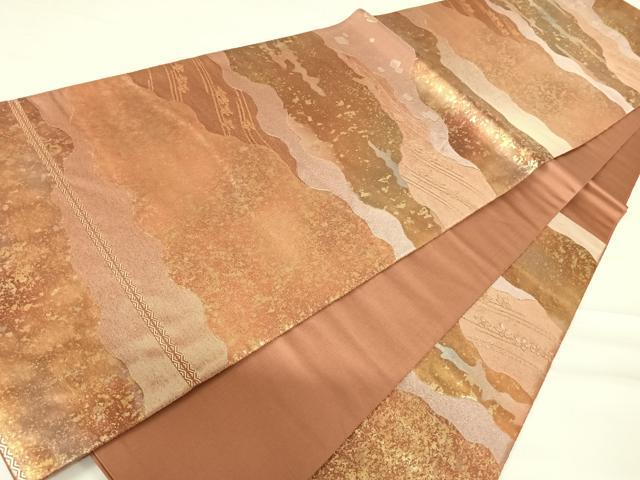 平和屋着物◎六通柄袋帯 道長花文 引箔 正絹 逸品 AABC4578yx