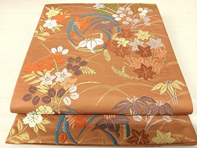平和屋着物◎六通柄袋帯 唐織 花丸文 金糸 正絹 逸品 AABC4601yx
