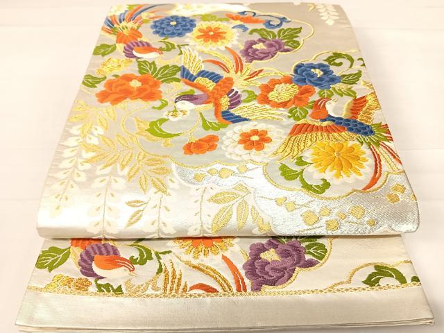 平和屋着物◎六通柄袋帯 唐織 花鳥文 金銀糸 正絹 逸品 AABC4605yx