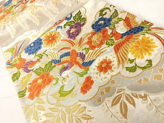 平和屋着物◎六通柄袋帯 唐織 花鳥文 金銀糸 正絹 逸品 AABC4605yx