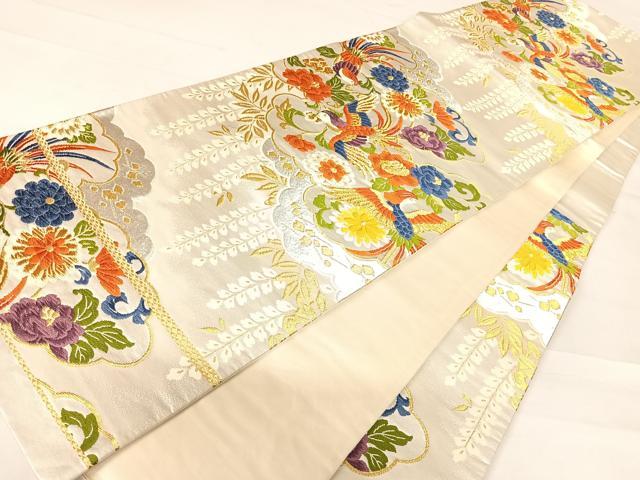 平和屋着物◎六通柄袋帯 唐織 花鳥文 金銀糸 正絹 逸品 AABC4605yx