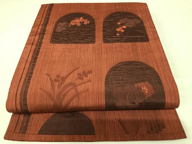 平和屋着物◎六通柄袋帯 草花文 正絹 逸品 AABC4608yx