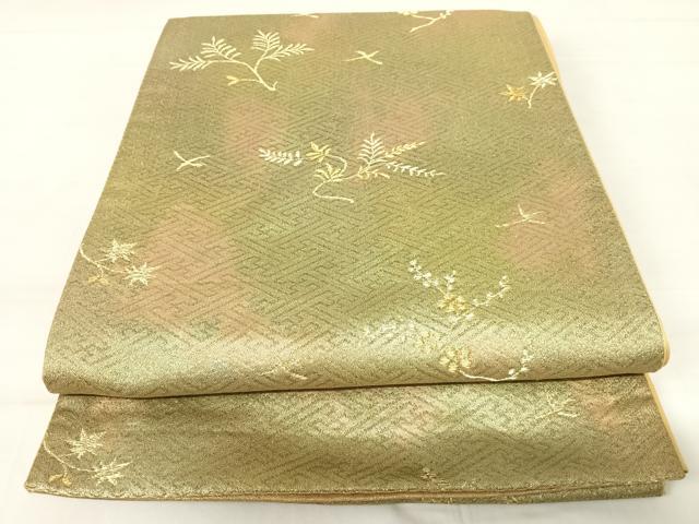 平和屋着物◎六通柄袋帯 飛鳥花文 金糸 正絹 逸品 AABC4627yx