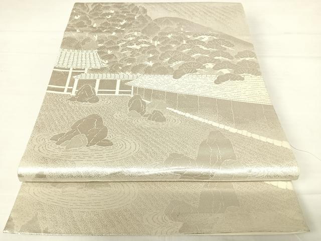 平和屋着物◎六通柄袋帯 京名所 竜安寺 銀糸 正絹 逸品 AABC4635yx