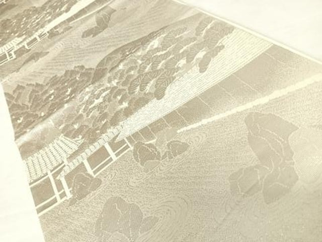 平和屋着物◎六通柄袋帯 京名所 竜安寺 銀糸 正絹 逸品 AABC4635yx